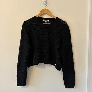 Boden Cropped Crochet Open Knit Black Cotton Sweater | Size XL